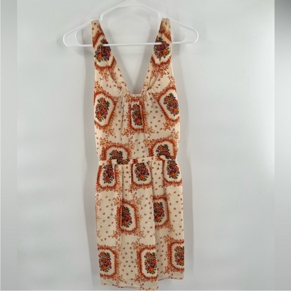 Madewell ivory orange silk floral print twisted open back dress size 4 - Picture 8 of 8